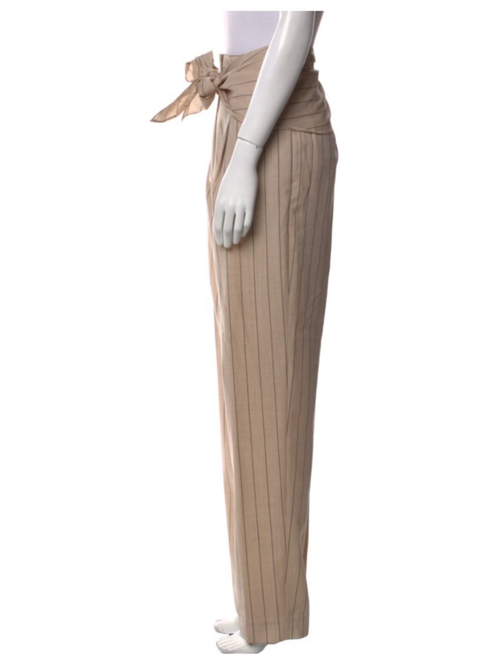 Tibi Beige Pinstripe Paperbag Waist Trousers - Picture 2 of 5